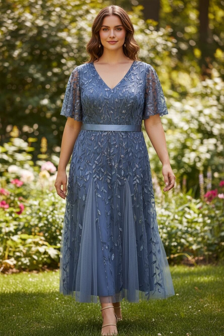 Lace Satin Romantic Dress Lined Blue Sz Plus 24W NEW Formal Whimsy Bridal Luxury